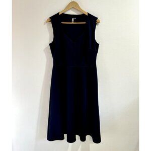 ASOS Dress Size 14 Scuba Knit Navy Blue Midi Fit Flare Retro Sweetheart Pinup